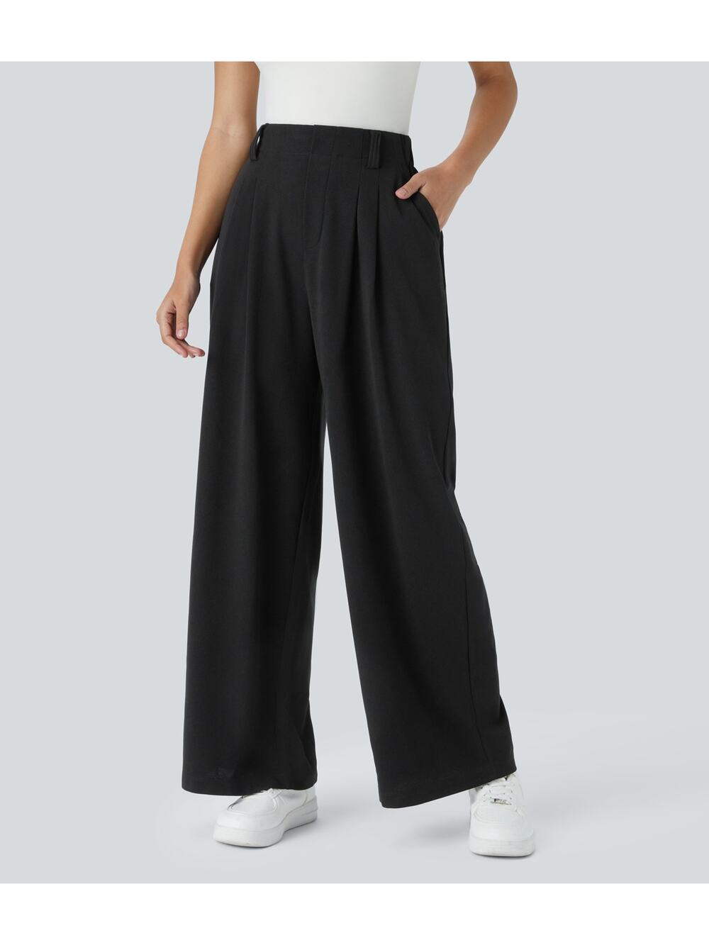 NEW Halara Flex™ Black High Waisted Pocket Wide Leg Waffle Work Pants L